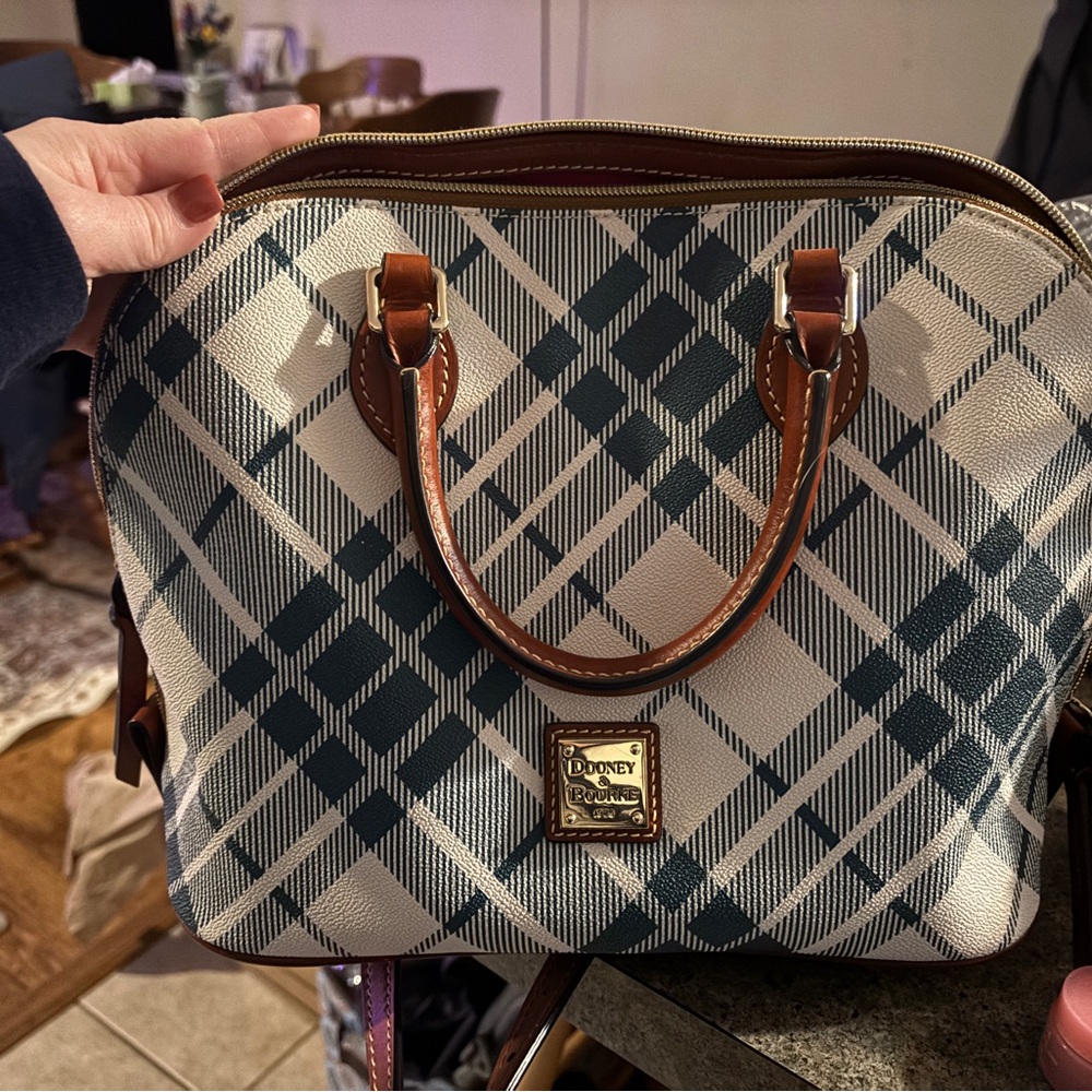 Dooney & Bourke Navy and Cream Plaid Satchel
